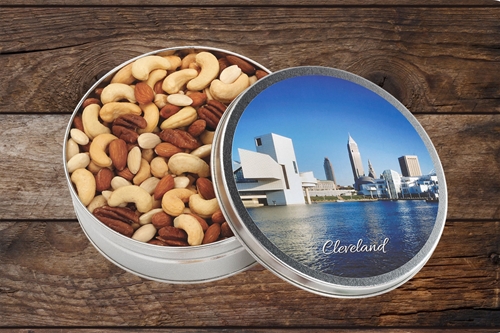 Celebrate Cleveland Imperial Mix Gift Tin - 1lb. - Jumbo Cashews, XL Pecans, Almonds