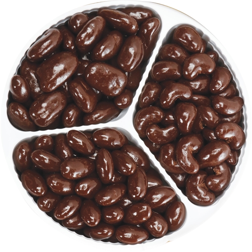 Dark Chocolate Variety Trio Gift Tin - 29 oz. - Dark Chocolate Cashews, Pecans and Almonds
